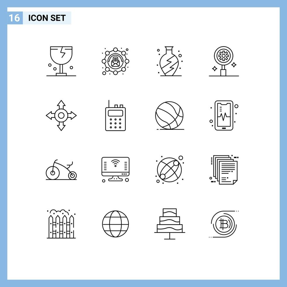 Set of 16 Modern UI Icons Symbols Signs for communication setting message gear search Editable Vector Design Elements