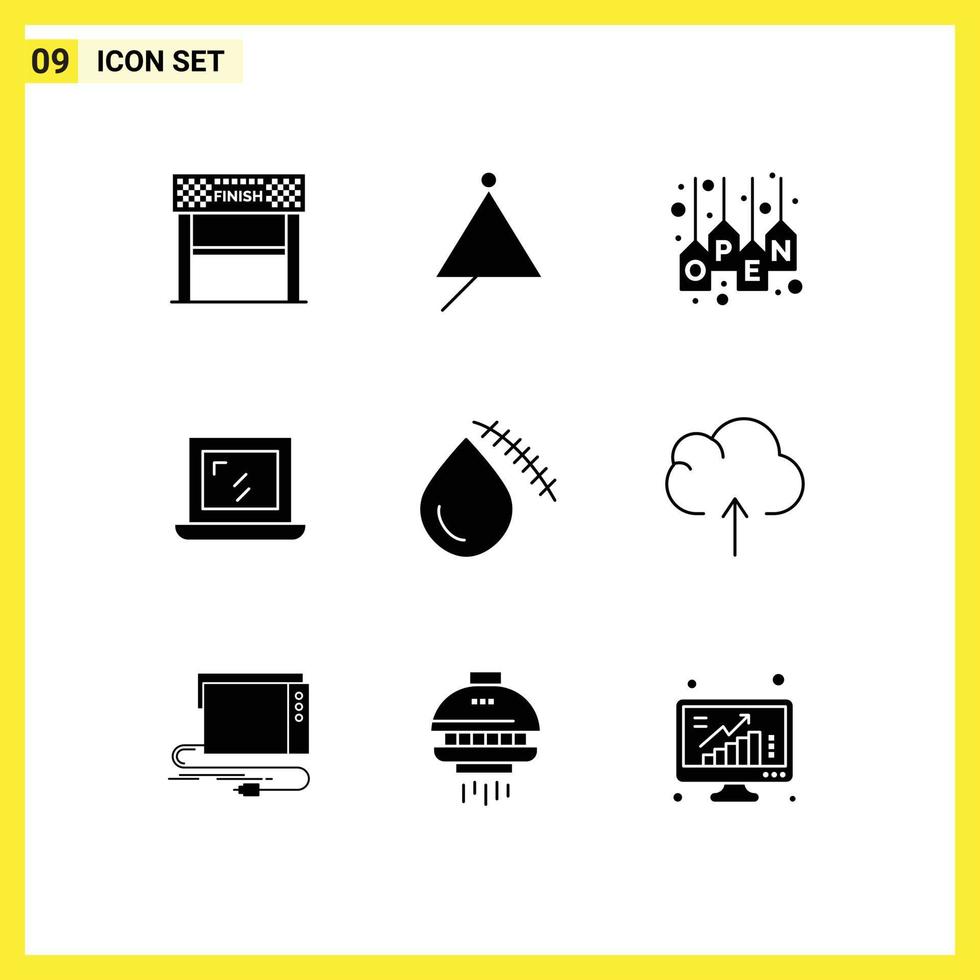 9 Universal Solid Glyphs Set for Web and Mobile Applications laptop web sound store shop Editable Vector Design Elements