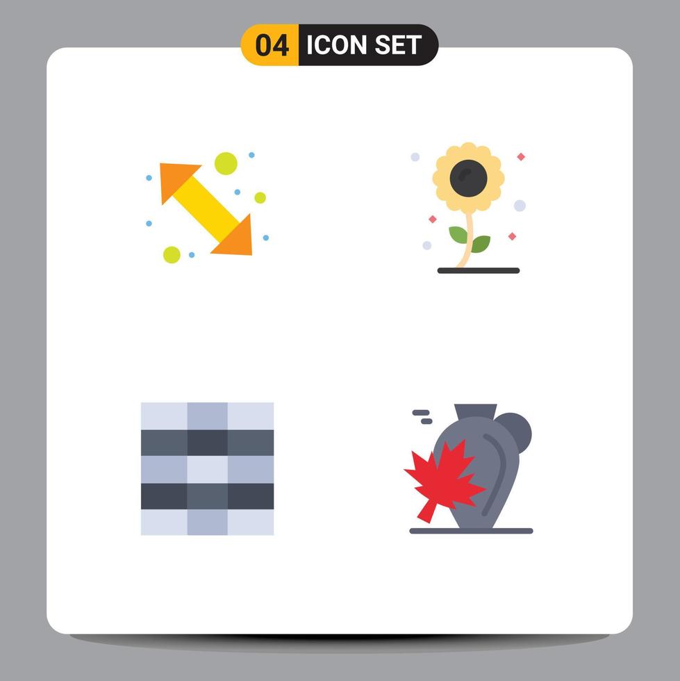Editable Vector Line Pack of 4 Simple Flat Icons of arrow grid right flower pot Editable Vector Design Elements