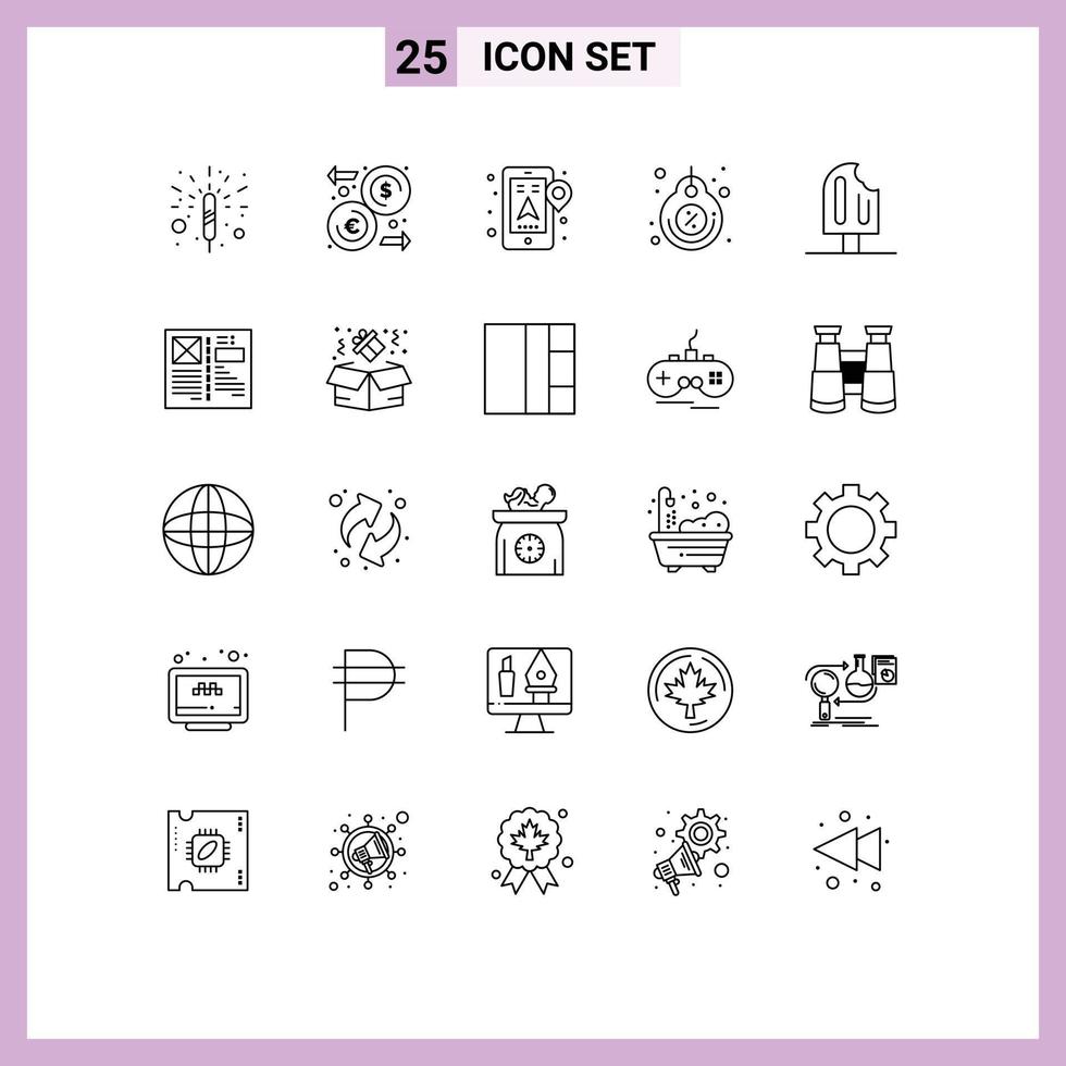 Line Pack of 25 Universal Symbols of cold discount location tag label Editable Vector Design Elements