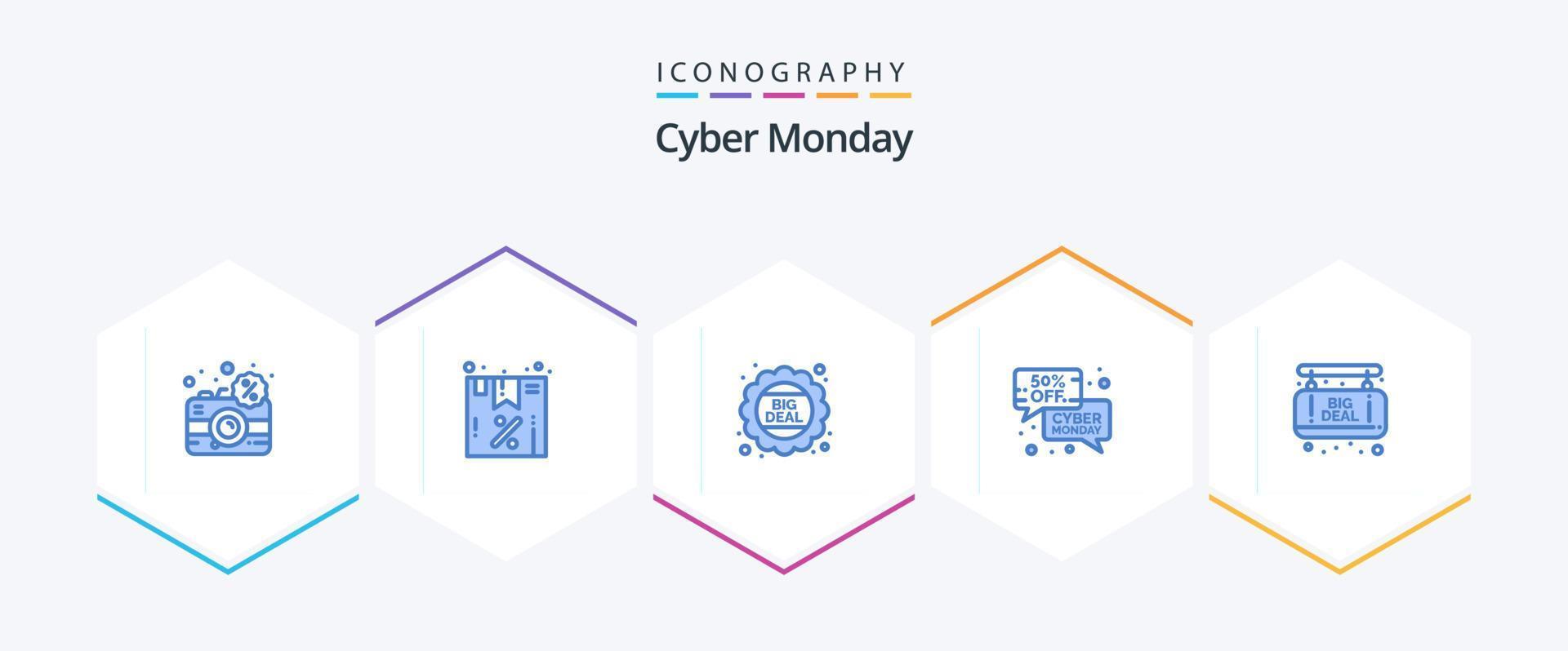 Cyber Monday 25 Blue icon pack including sale. message. offer. ecommerce. sale vector