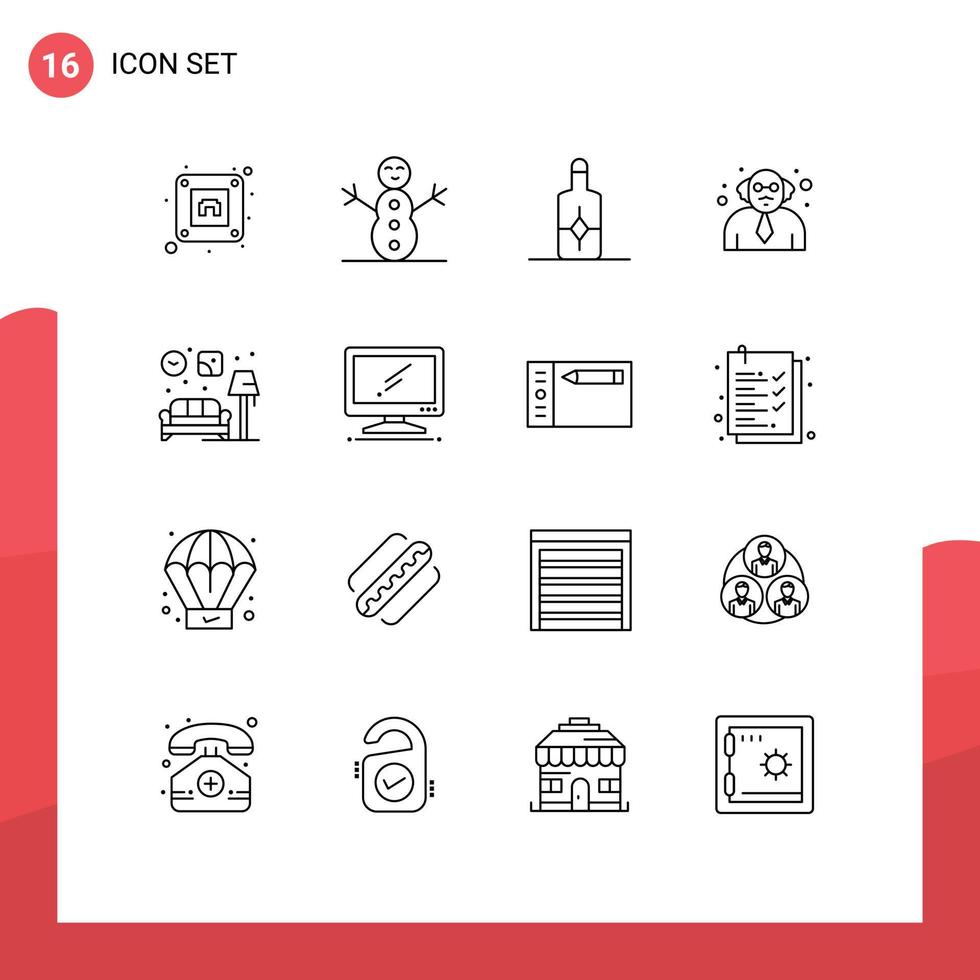 Set of 16 Commercial Outlines pack for device computer school lump living Editable Vector Design Elements