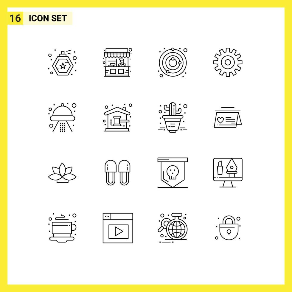 Set of 16 Commercial Outlines pack for space craft satellite cogs setting Editable Vector Design Elements