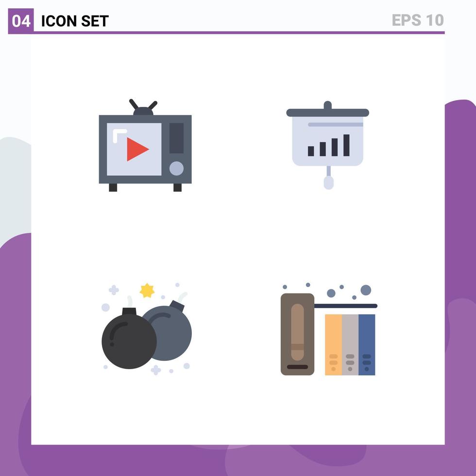 Pack of 4 Modern Flat Icons Signs and Symbols for Web Print Media such as antenna tv graph tv set presentation fun Editable Vector Design Elements