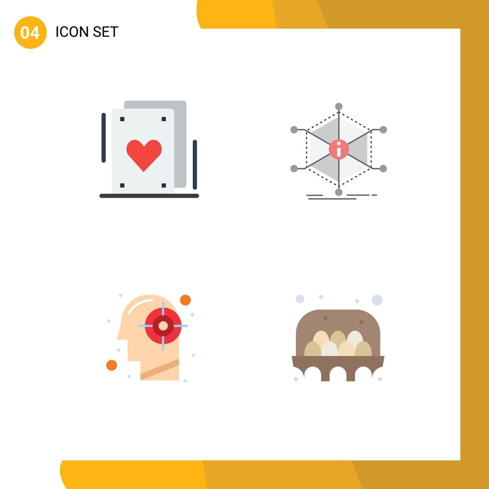 Modern Set of 4 Flat Icons Pictograph of cards head data information mind Editable Vector Design Elements