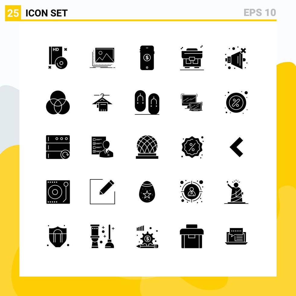 Solid Glyph Pack of 25 Universal Symbols of no bag nature business shopping Editable Vector Design Elements