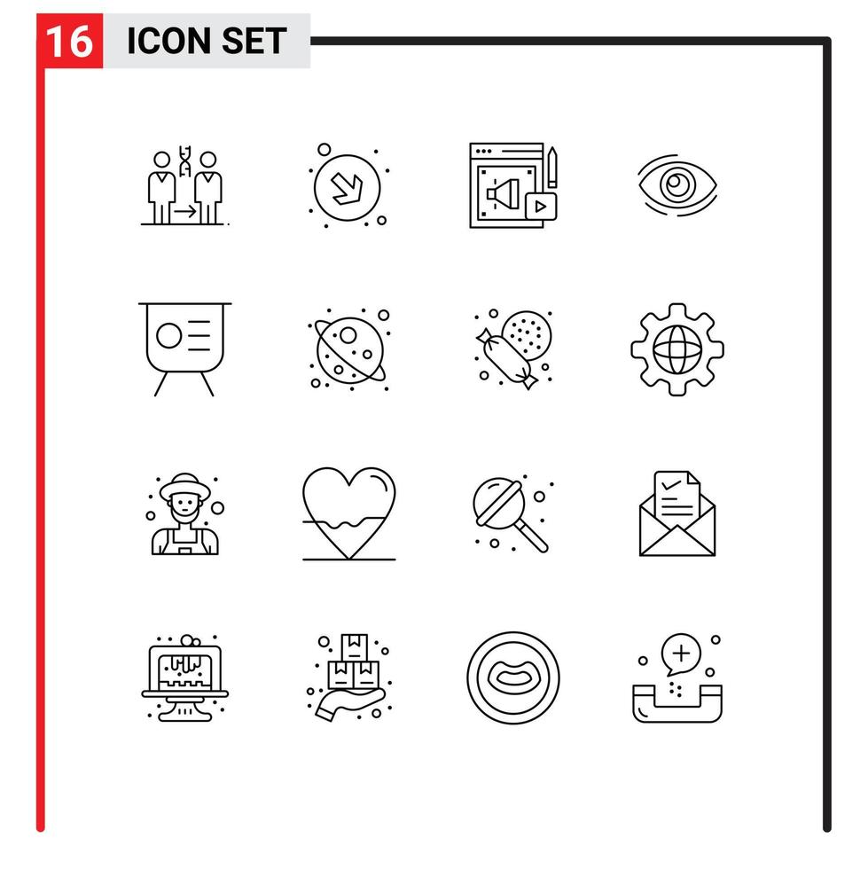 Outline Pack of 16 Universal Symbols of see looking web look eye Editable Vector Design Elements