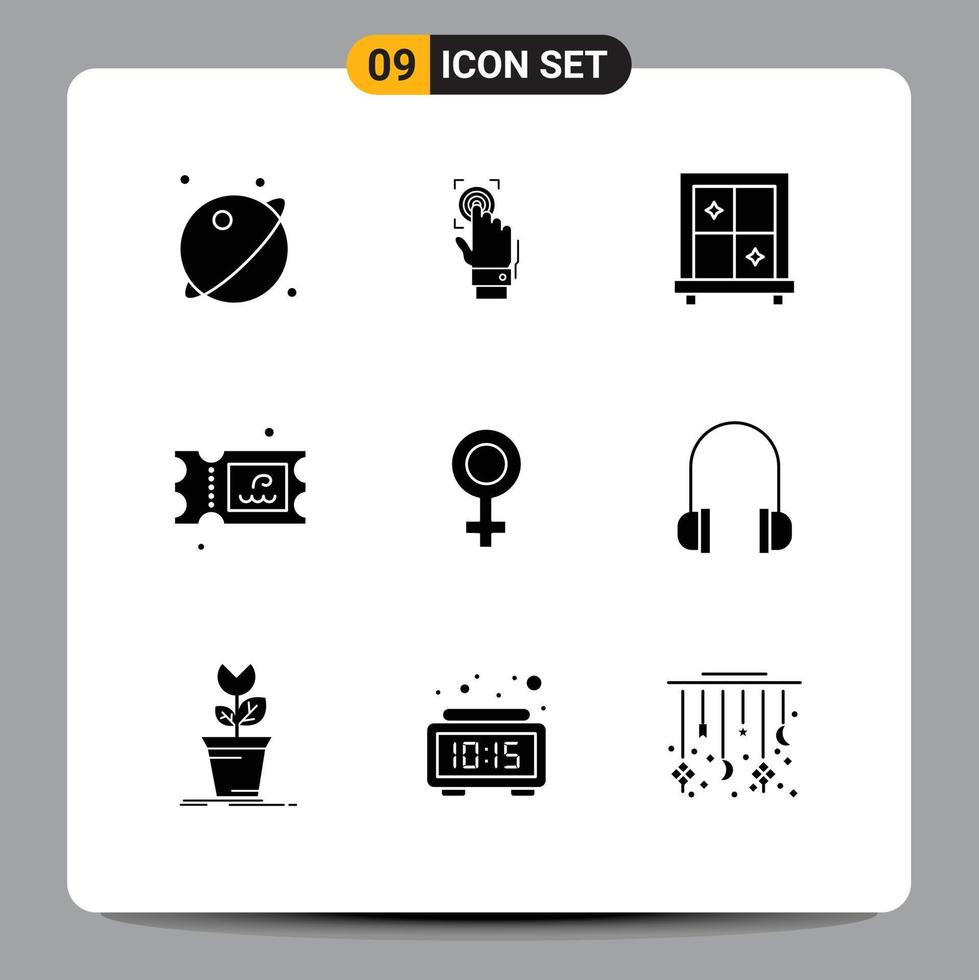 Mobile Interface Solid Glyph Set of 9 Pictograms of symbol park scan water window Editable Vector Design Elements