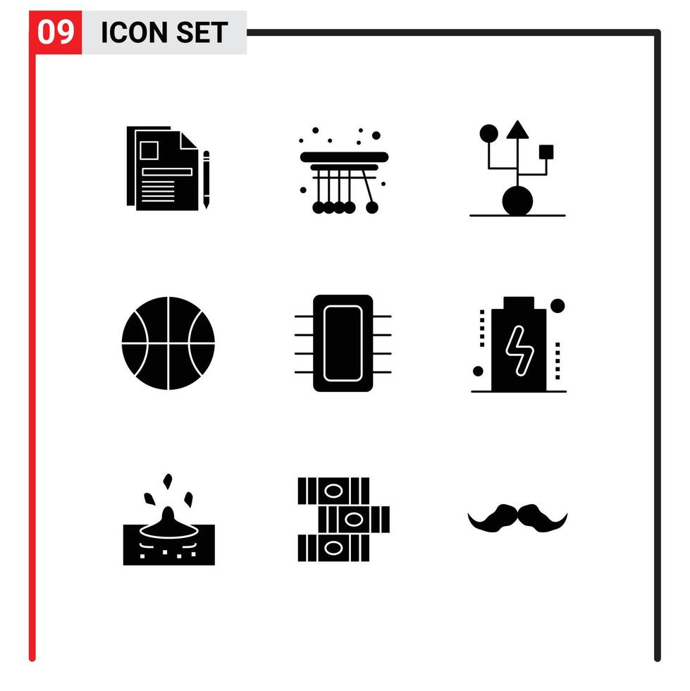 Universal Icon Symbols Group of 9 Modern Solid Glyphs of board set school basic hardware Editable Vector Design Elements