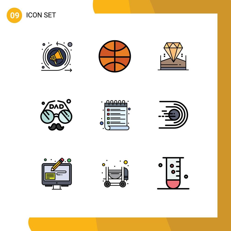 Set of 9 Modern UI Icons Symbols Signs for schedule fathers day diamond father dad Editable Vector Design Elements
