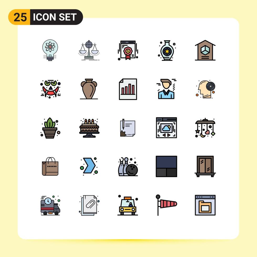 25 Universal Filled line Flat Colors Set for Web and Mobile Applications delivery hobbies scorecard vase web Editable Vector Design Elements