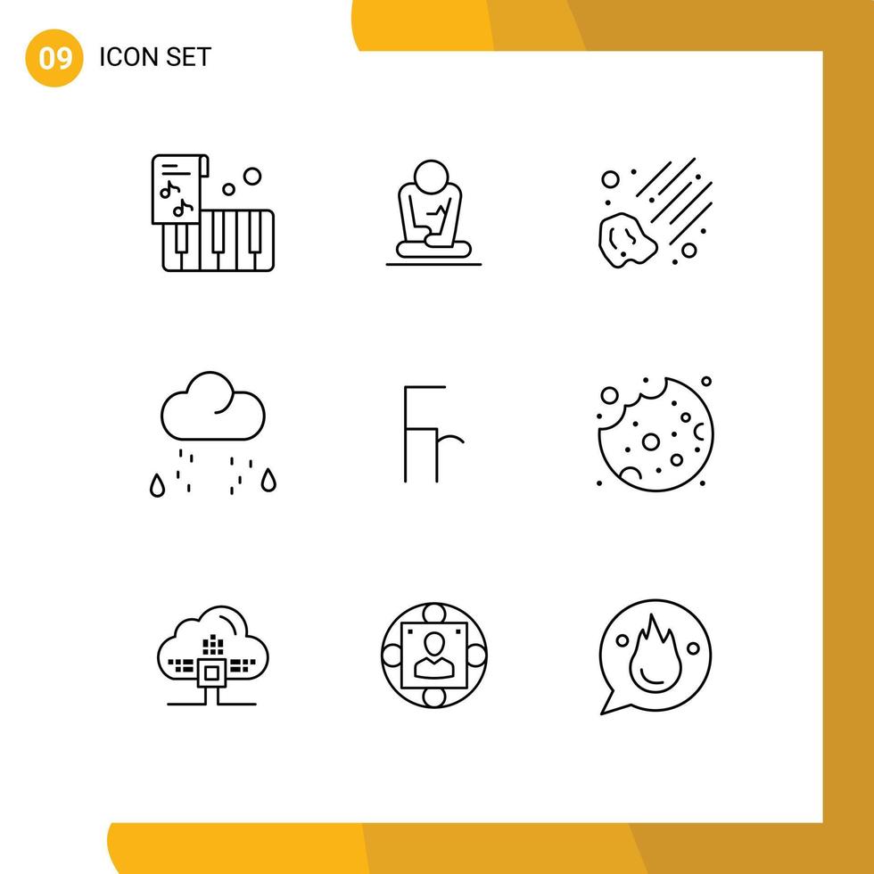 9 Outline concept for Websites Mobile and Apps foreign exchange meteorite franc weather Editable Vector Design Elements