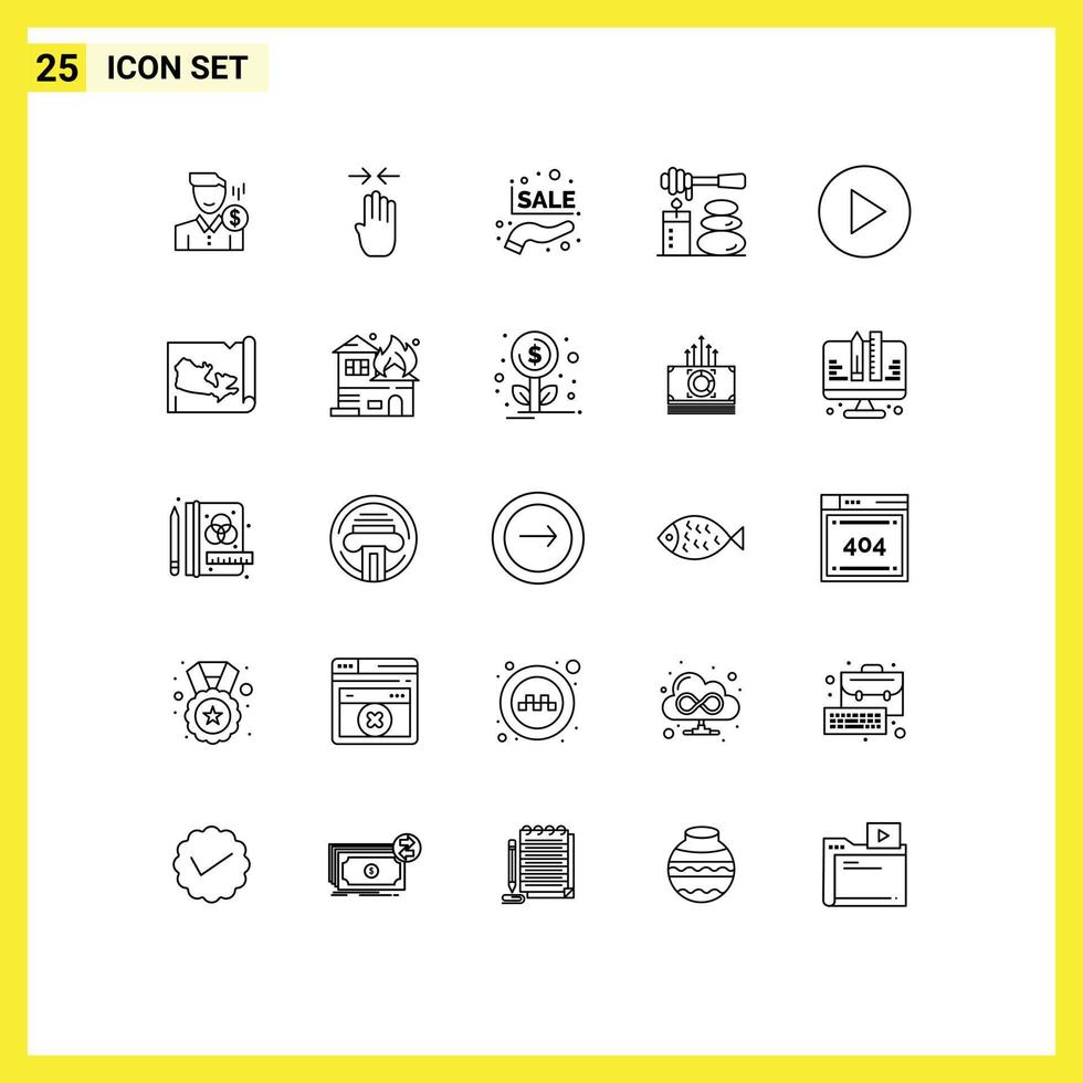 25 Universal Lines Set for Web and Mobile Applications spa massages four finger promotion sale hand Editable Vector Design Elements