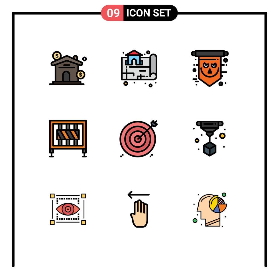 Stock Vector Icon Pack of 9 Line Signs and Symbols for aim gate flag crossing spooky Editable Vector Design Elements