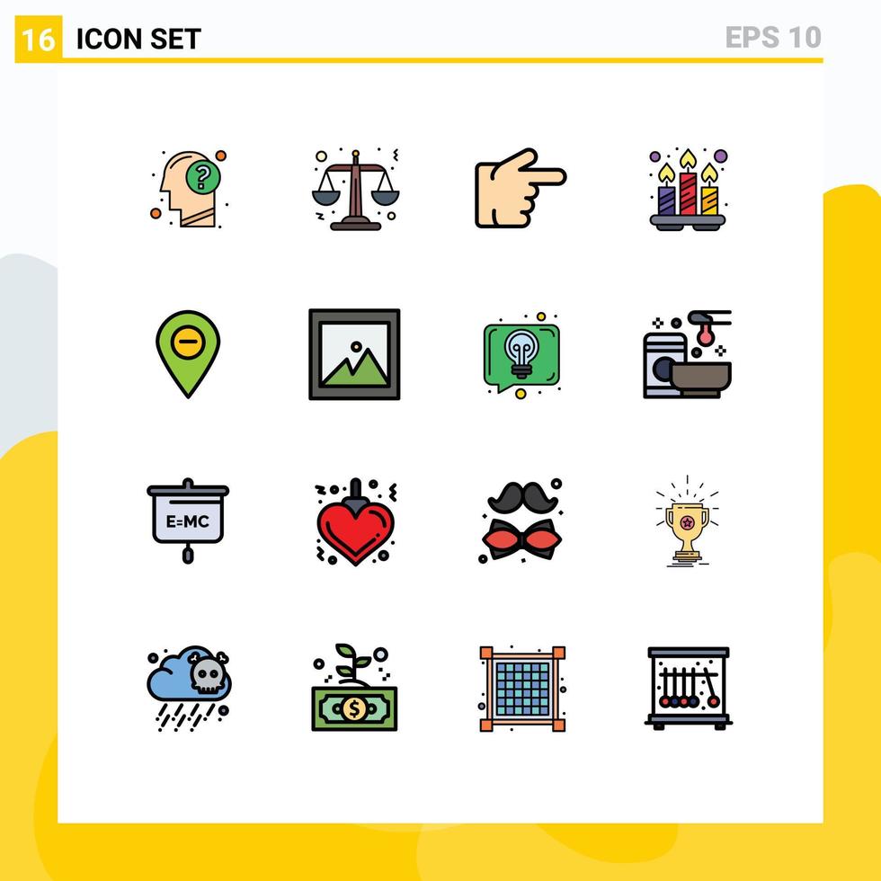 Mobile Interface Flat Color Filled Line Set of 16 Pictograms of map minimize finger tray relaxation Editable Creative Vector Design Elements