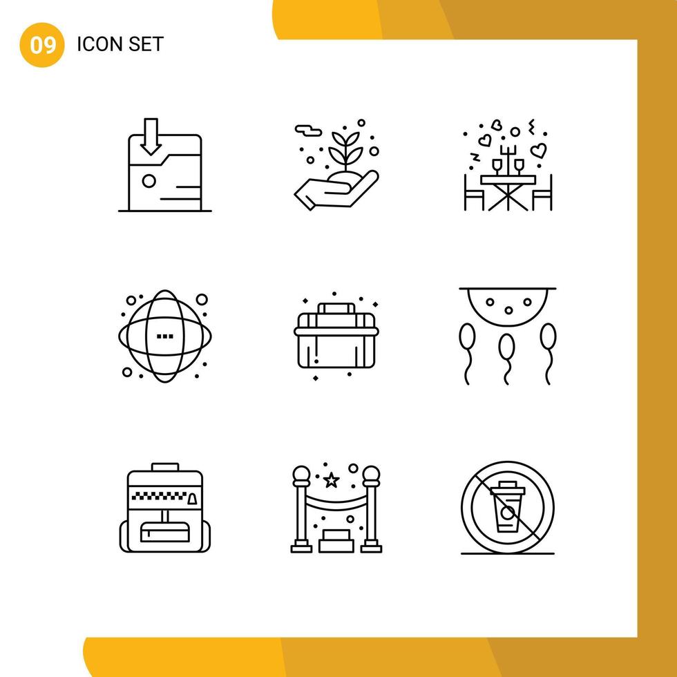 9 Universal Outlines Set for Web and Mobile Applications plumber science restaurant network database Editable Vector Design Elements