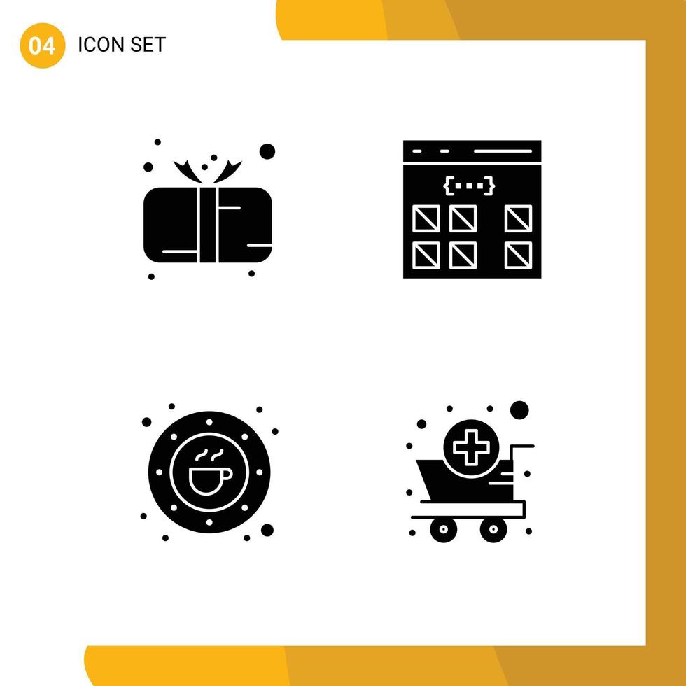 Thematic Vector Solid Glyphs and Editable Symbols of present interface cute coding cafe Editable Vector Design Elements