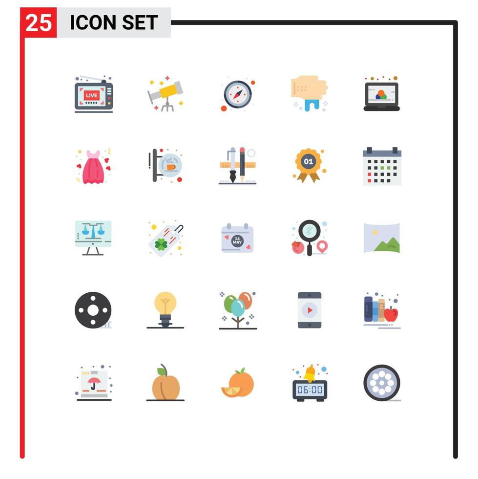 25 User Interface Flat Color Pack of modern Signs and Symbols of cloth laptop direction computer spa Editable Vector Design Elements