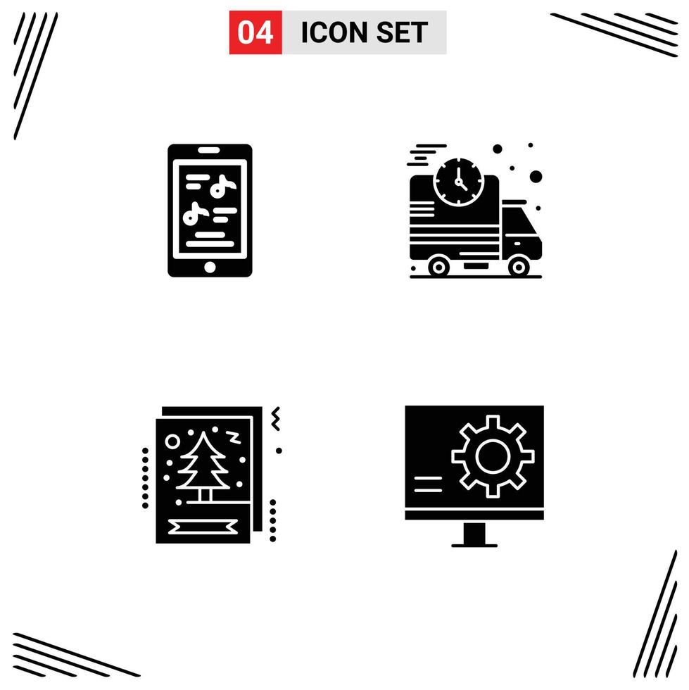 Editable Vector Line Pack of 4 Simple Solid Glyphs of movie christmas phone fast xmas Editable Vector Design Elements