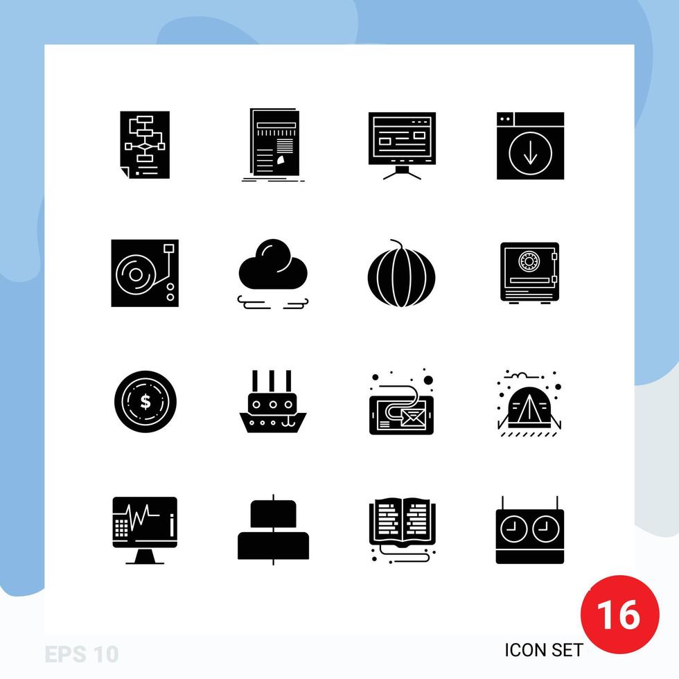 Universal Icon Symbols Group of 16 Modern Solid Glyphs of down design report web study Editable Vector Design Elements