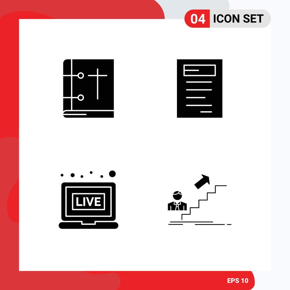 Pictogram Set of Simple Solid Glyphs of bible live holy book education promotion Editable Vector Design Elements