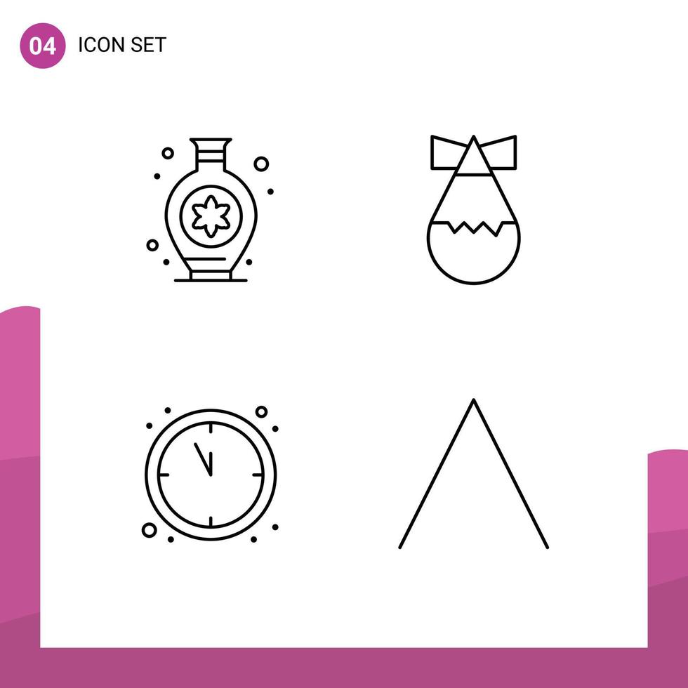 Editable Vector Line Pack of 4 Simple Filledline Flat Colors of vase arrow bomb clock up Editable Vector Design Elements