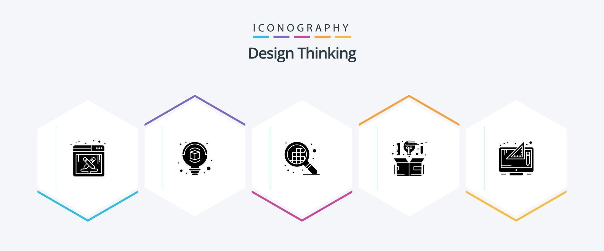 Design Thinking 25 Glyph icon pack including digital. creative. grid. thinking. design vector