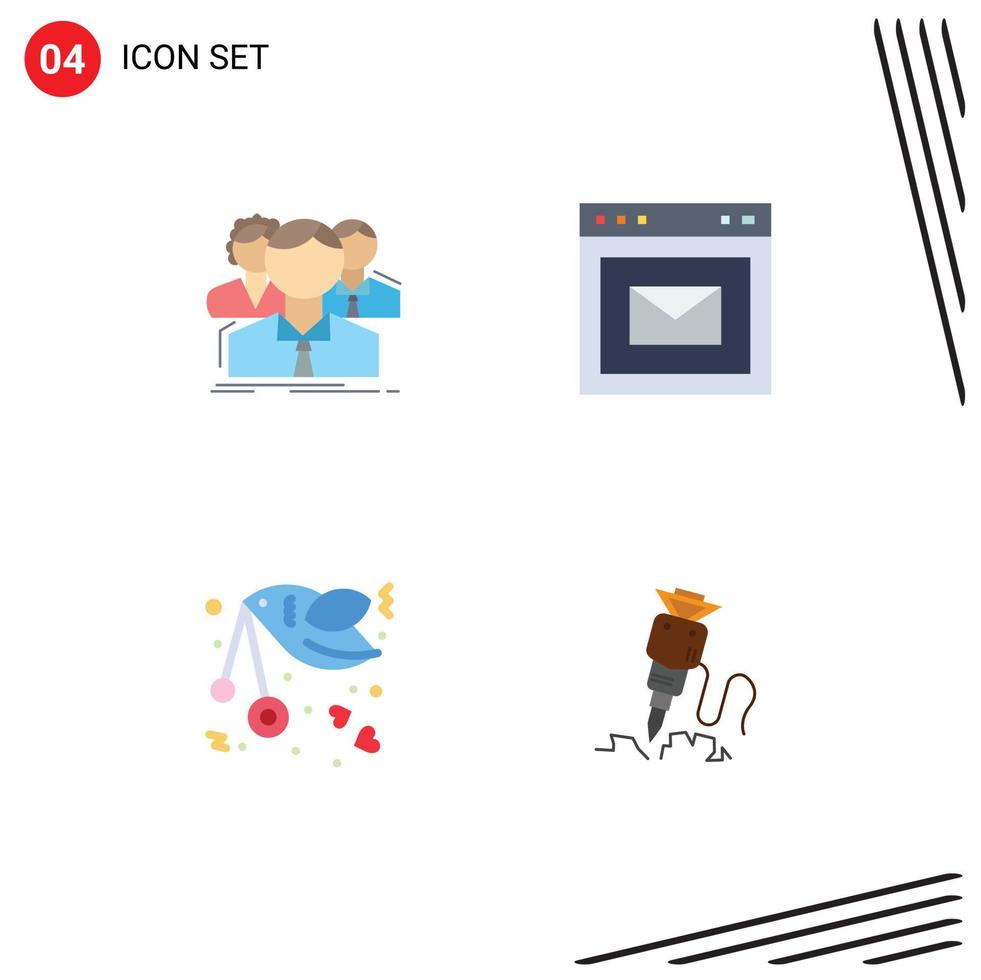 Modern Set of 4 Flat Icons Pictograph of group bird team message love Editable Vector Design Elements