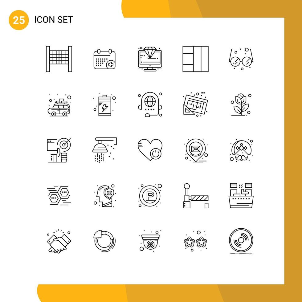 Set of 25 Modern UI Icons Symbols Signs for car education monitor glasses wireframe Editable Vector Design Elements