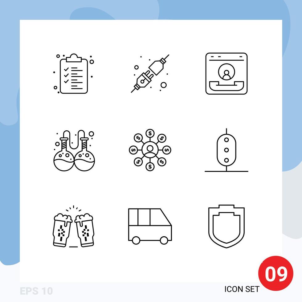 Mobile Interface Outline Set of 9 Pictograms of chain money communication user lab Editable Vector Design Elements