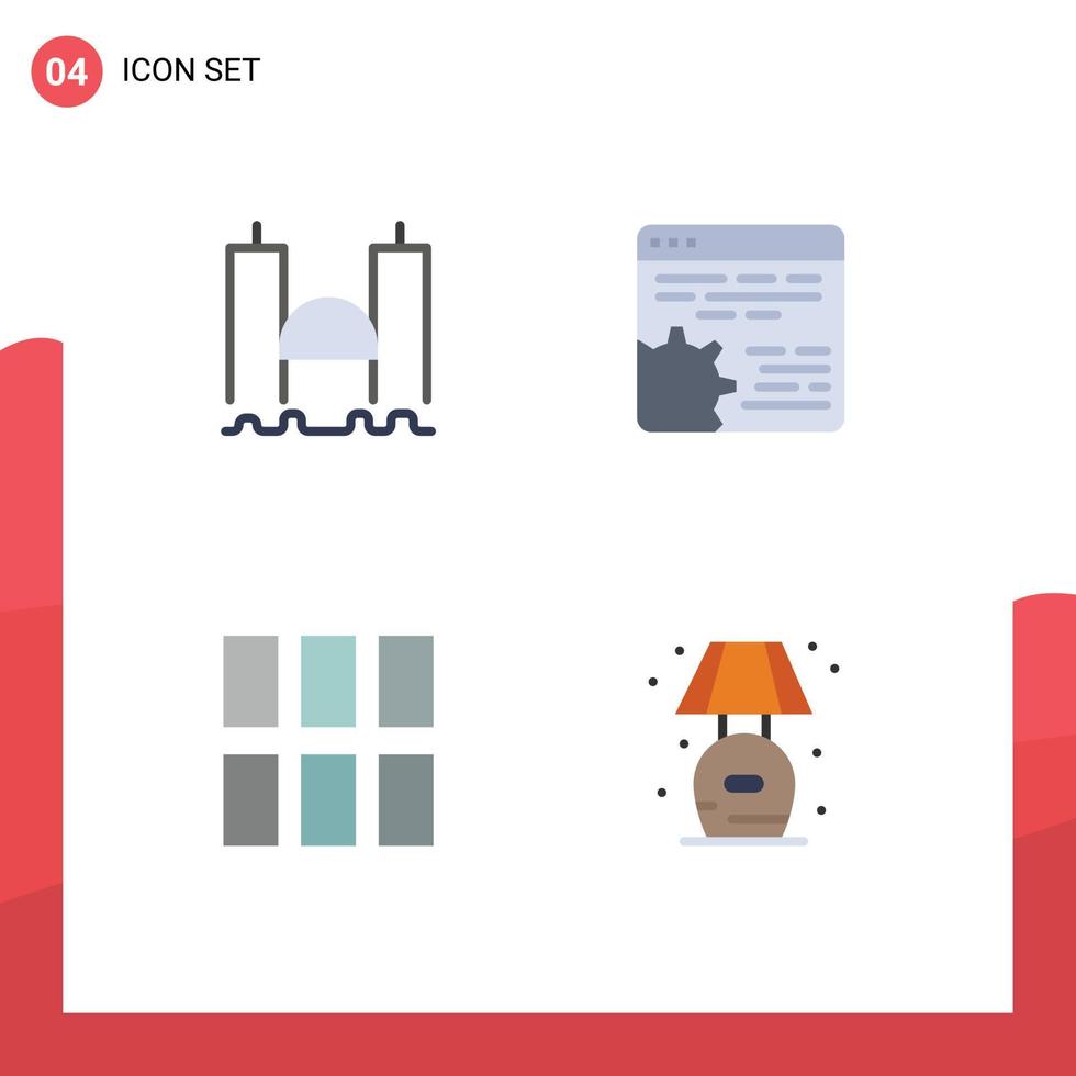 Pack of 4 Modern Flat Icons Signs and Symbols for Web Print Media such as bridge app industrial code frame Editable Vector Design Elements