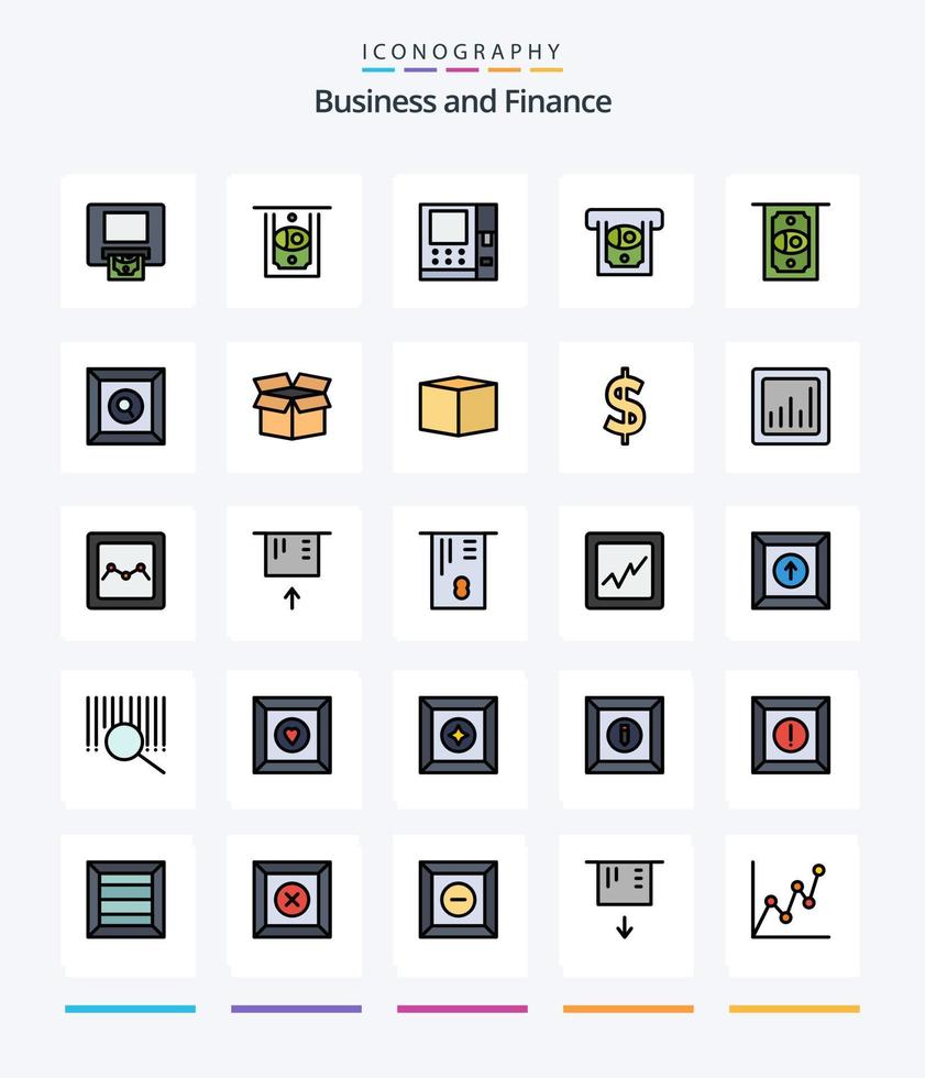 Creative Finance 25 Line FIlled icon pack  Such As money. atm. product. graph. analytics vector