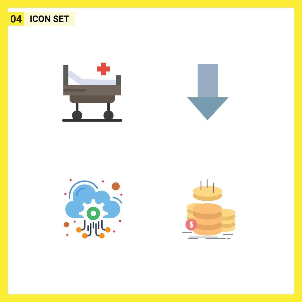 4 Thematic Vector Flat Icons and Editable Symbols of bed hosting server arrow direction coins Editable Vector Design Elements