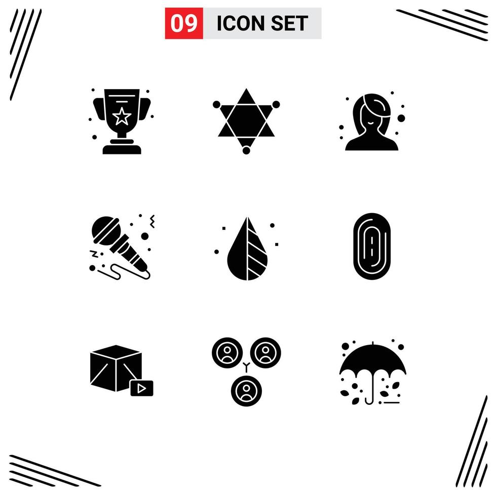 Modern Set of 9 Solid Glyphs and symbols such as design instrument female music mic Editable Vector Design Elements