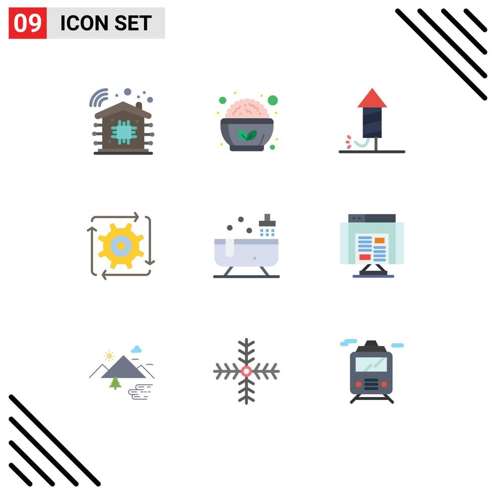 User Interface Pack of 9 Basic Flat Colors of bathtub operation festival flow automation Editable Vector Design Elements