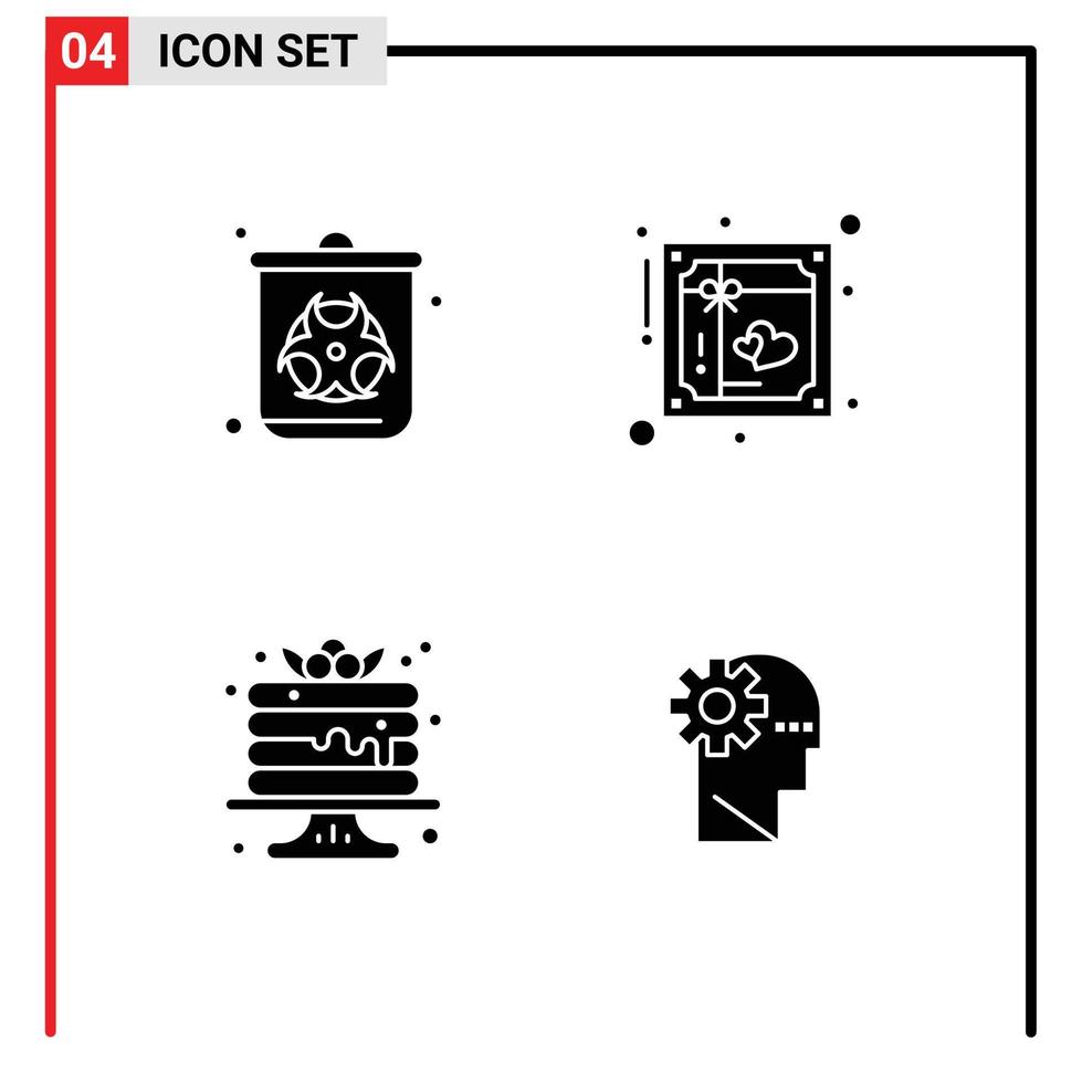 Solid Glyph Pack of 4 Universal Symbols of bin cake waste love pancake Editable Vector Design Elements