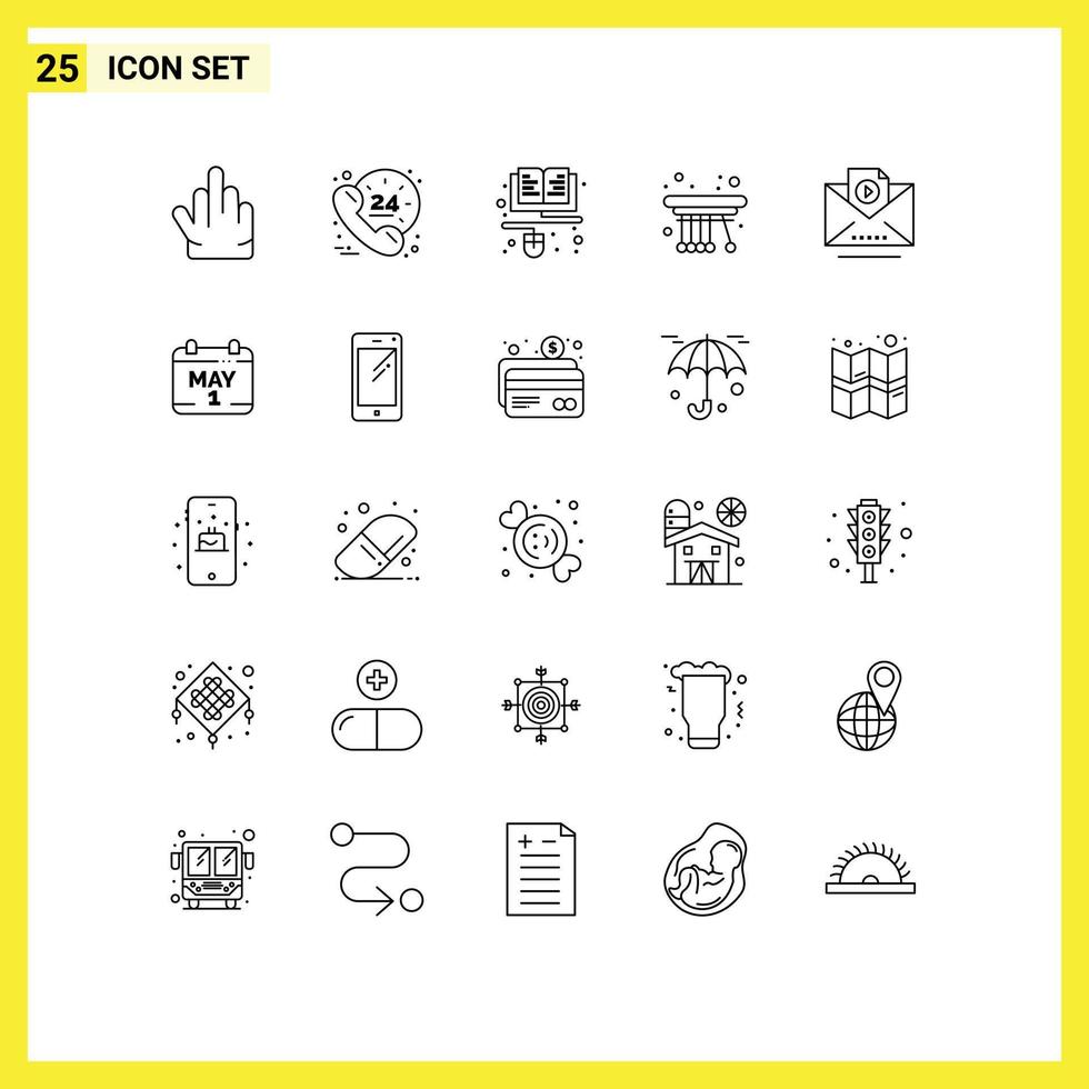 Pack of 25 creative Lines of vide email education school pendulum Editable Vector Design Elements