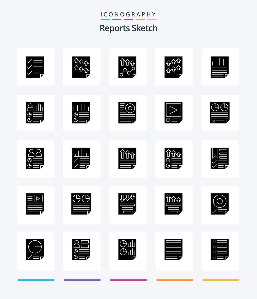 Creative Reports Sketch 25 Glyph Solid Black icon pack  Such As report. document. paper. data. page vector