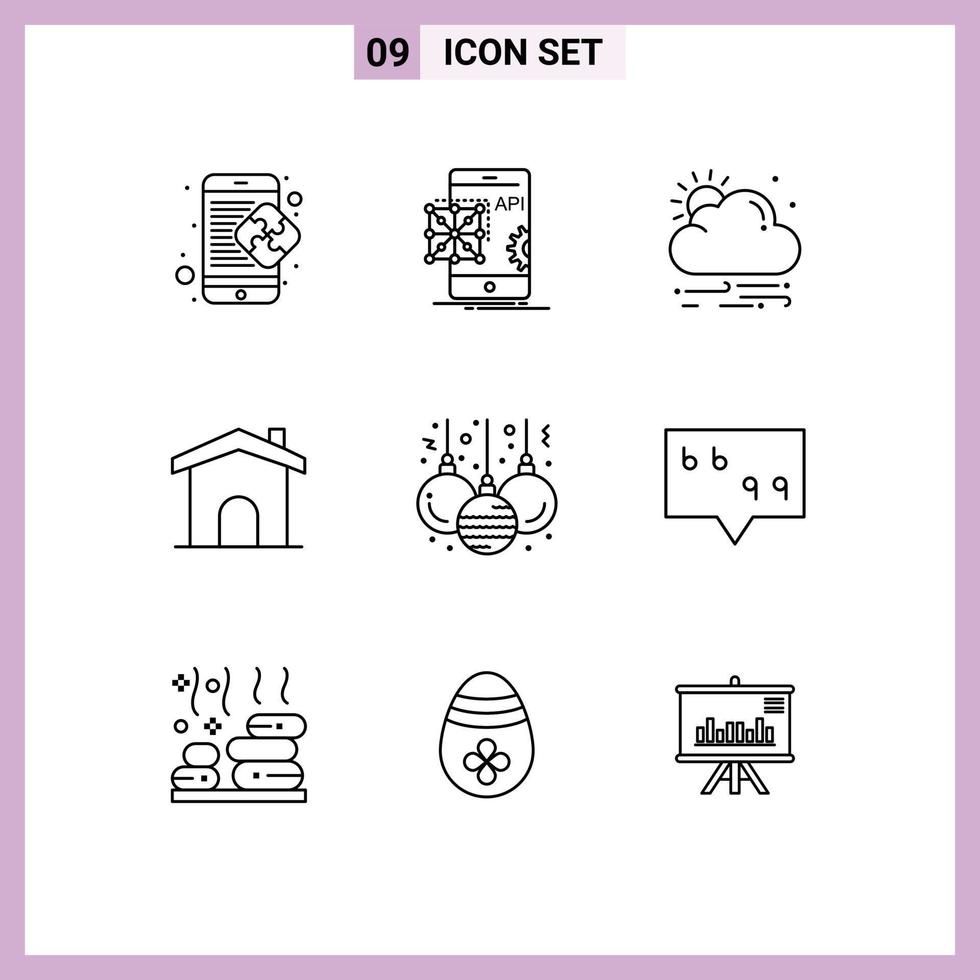 Modern Set of 9 Outlines Pictograph of ball home development construction weather Editable Vector Design Elements