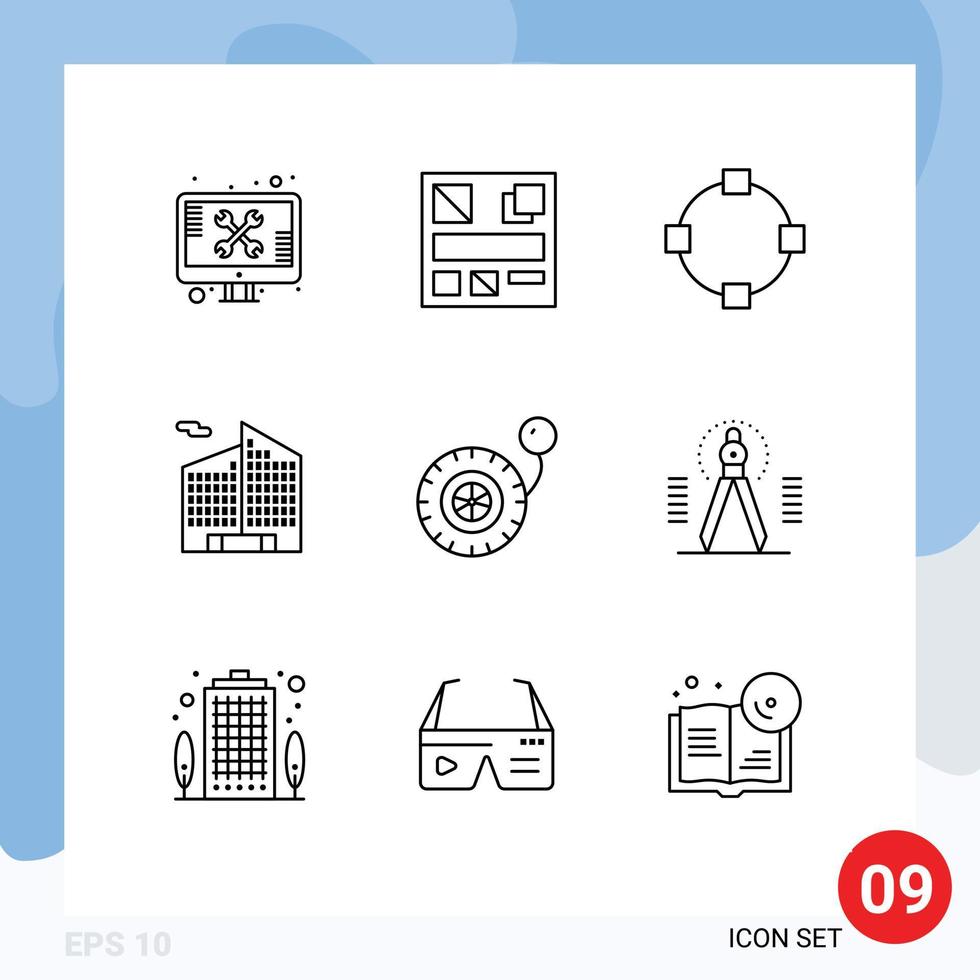 Stock Vector Icon Pack of 9 Line Signs and Symbols for compass pump circle pressure business Editable Vector Design Elements