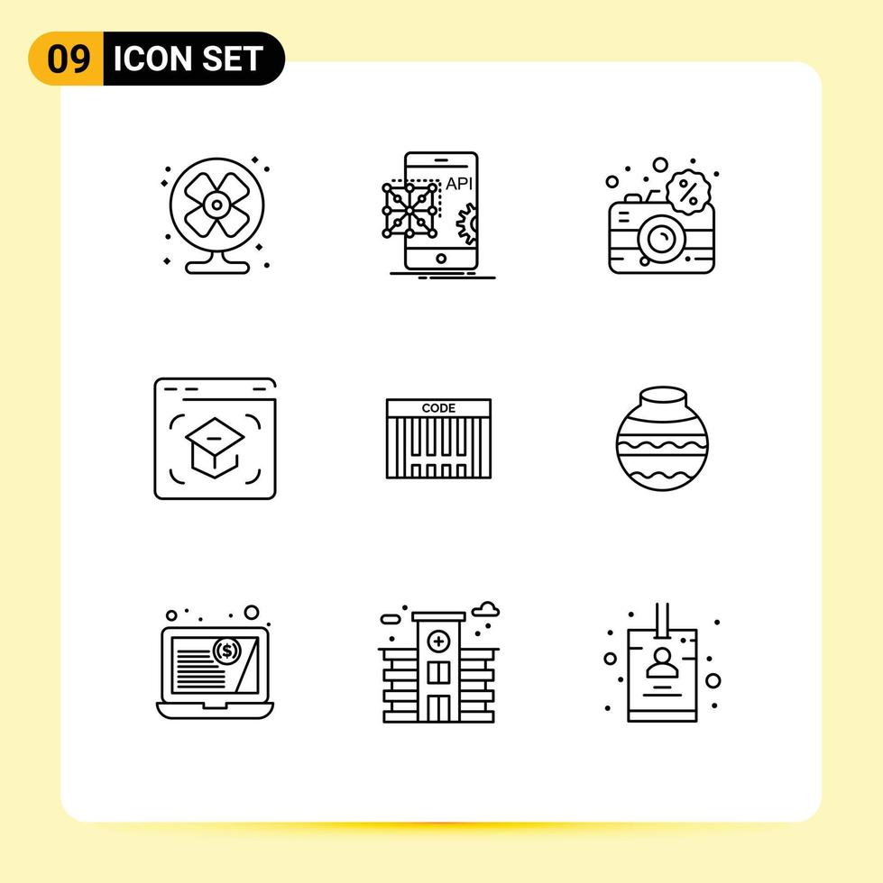 Stock Vector Icon Pack of 9 Line Signs and Symbols for online internet mobile education dslr Editable Vector Design Elements