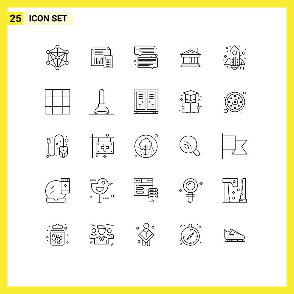 25 Universal Line Signs Symbols of building bank business message chat Editable Vector Design Elements