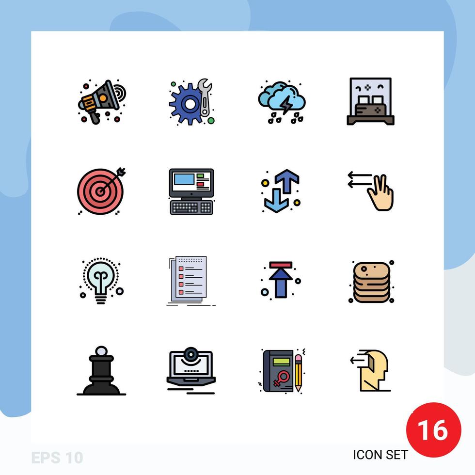 Group of 16 Flat Color Filled Lines Signs and Symbols for business sleep drop room bed Editable Creative Vector Design Elements