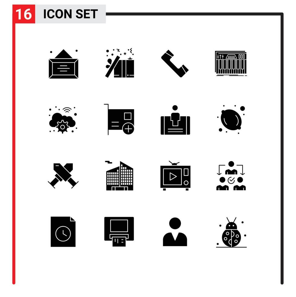 Universal Icon Symbols Group of 16 Modern Solid Glyphs of sound keys star keyboard telephone Editable Vector Design Elements