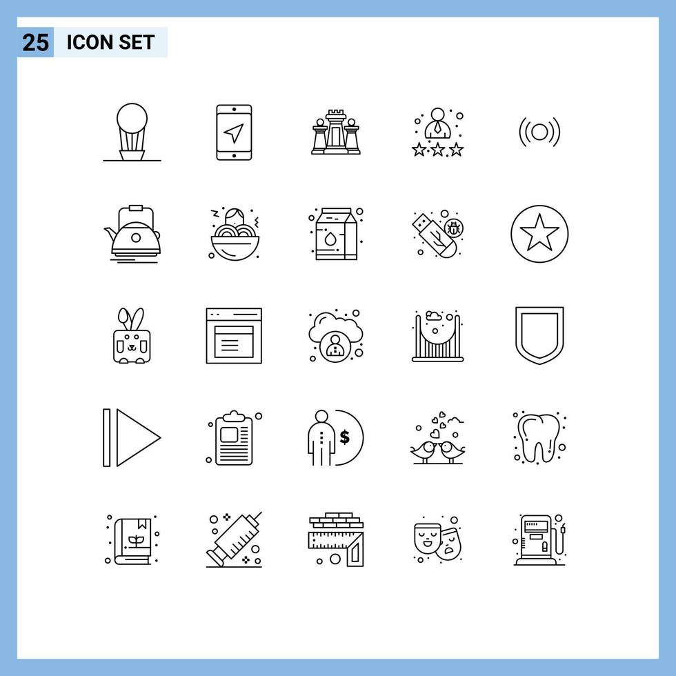Pack of 25 Modern Lines Signs and Symbols for Web Print Media such as basic rating computer rate employee Editable Vector Design Elements