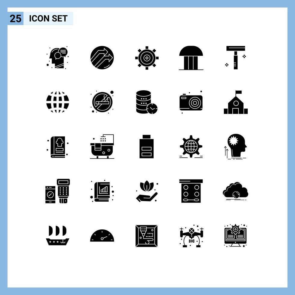 Modern Set of 25 Solid Glyphs and symbols such as court of law court report building gear Editable Vector Design Elements