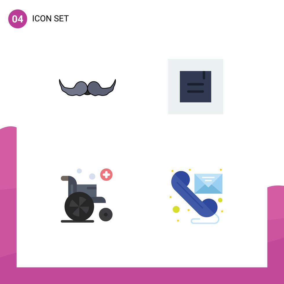 4 Flat Icon concept for Websites Mobile and Apps moustache wheel male popup email Editable Vector Design Elements