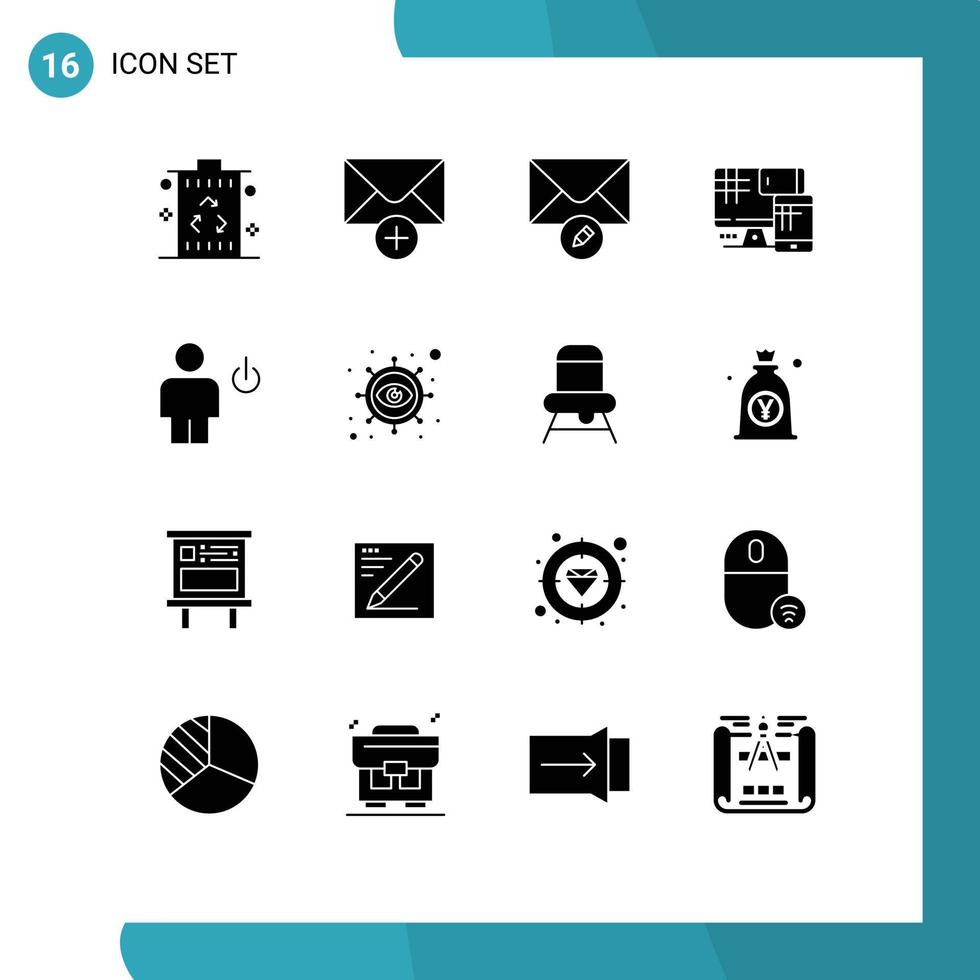16 Solid Glyph concept for Websites Mobile and Apps energy avatar mail education monitor Editable Vector Design Elements
