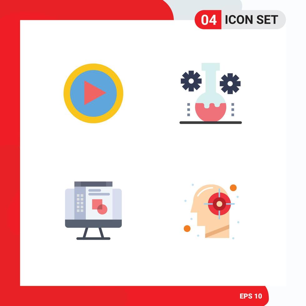 Set of 4 Vector Flat Icons on Grid for video graphic designing user lab management layout Editable Vector Design Elements