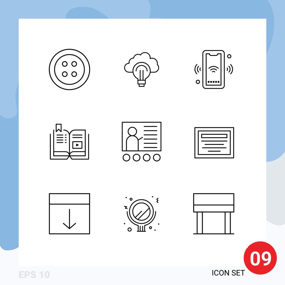 Set of 9 Modern UI Icons Symbols Signs for multimedia tutorial phone video smart Editable Vector Design Elements